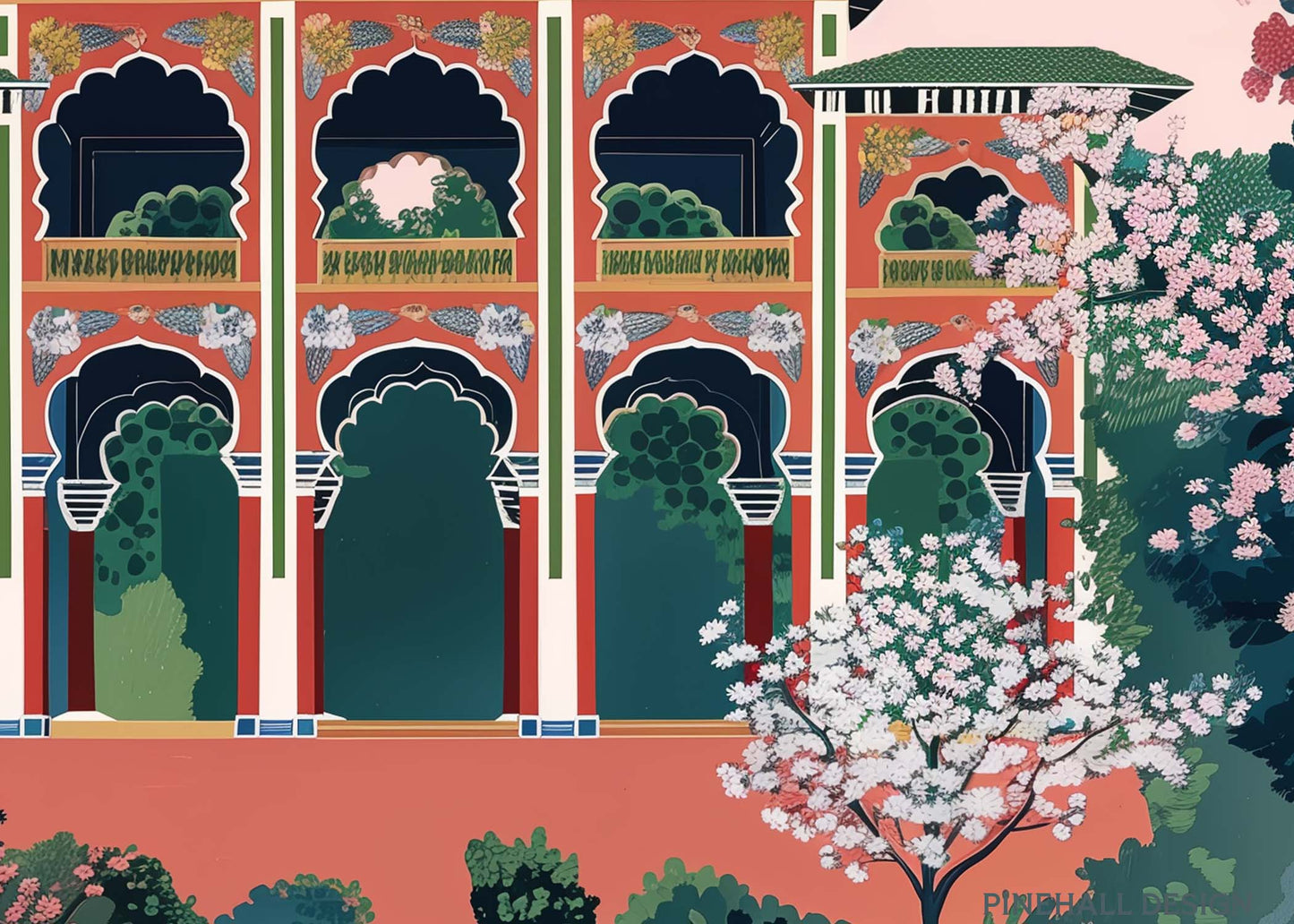 Asian Spring Garden Pagoda Digital Prints Bundle | Vintage Art Deco Inspired | Set of 4 | PRINTABLE DOWNLOAD