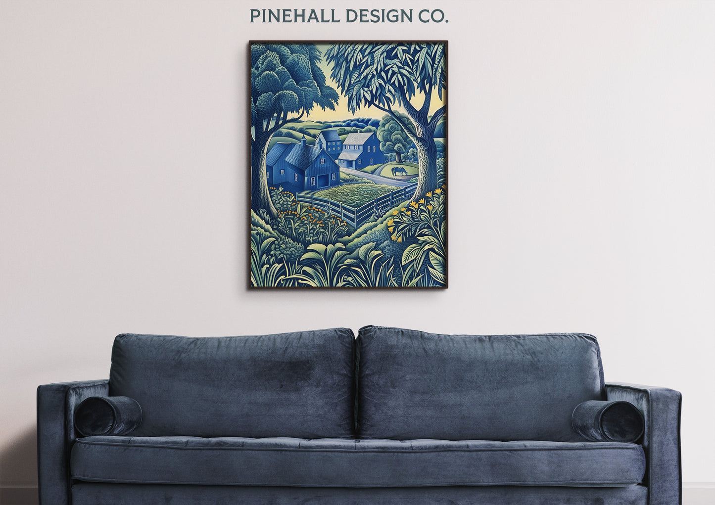 Elegant Rustic Blue Horse Farm Print | Vintage Style Art Print | Instant Download Printable