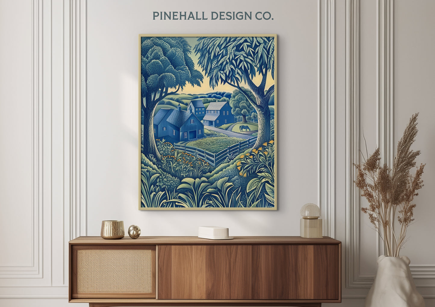 Elegant Rustic Blue Horse Farm Print | Vintage Style Art Print | Instant Download Printable