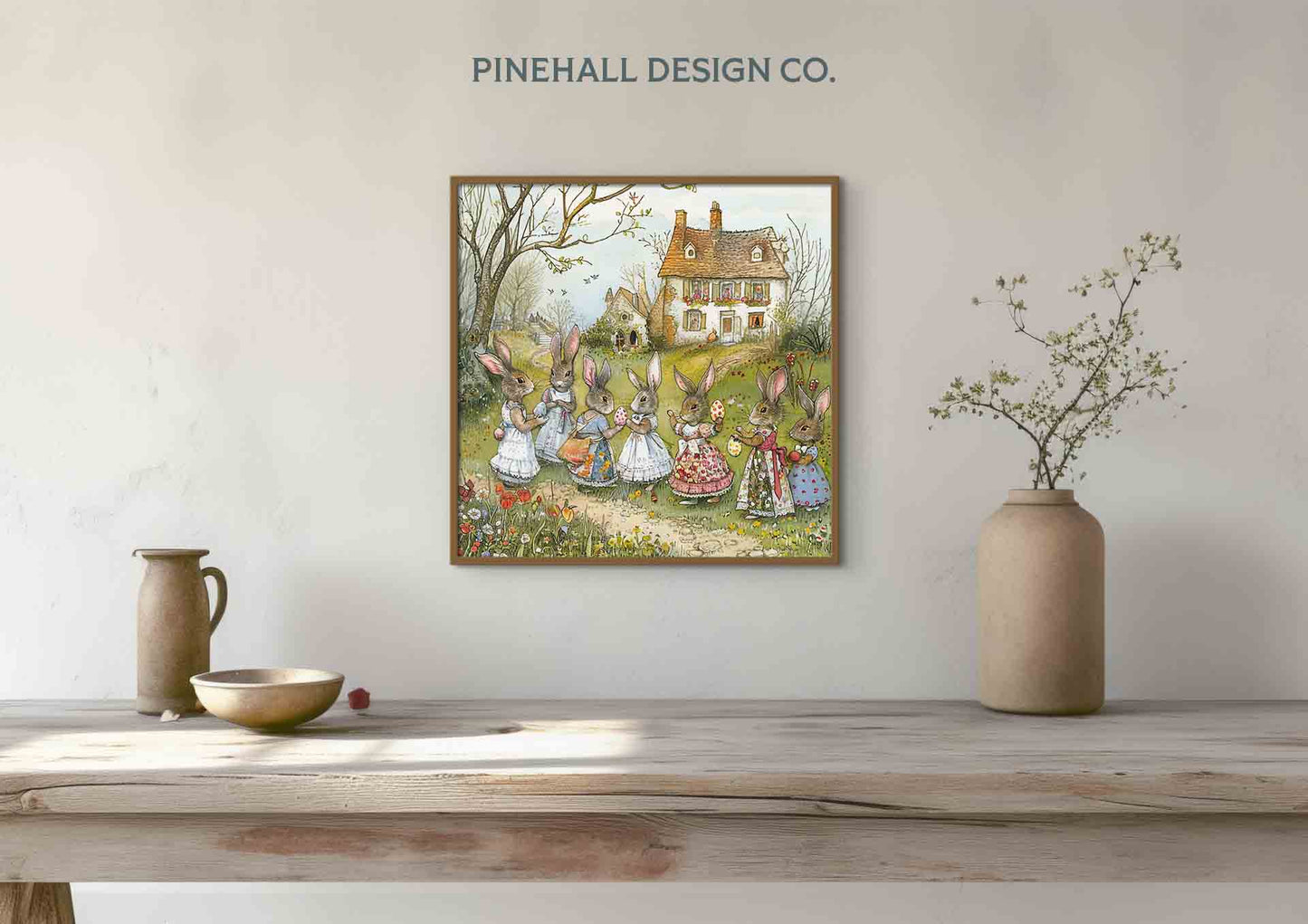 Bunnies on an Easter Egg Hunt | Vintage-Inspired Children's Illustration | Instant Download