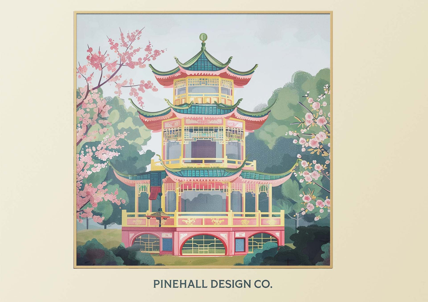 Asian Spring Garden Pagoda Digital Prints Bundle | Vintage Art Deco Inspired | Set of 4 | PRINTABLE DOWNLOAD