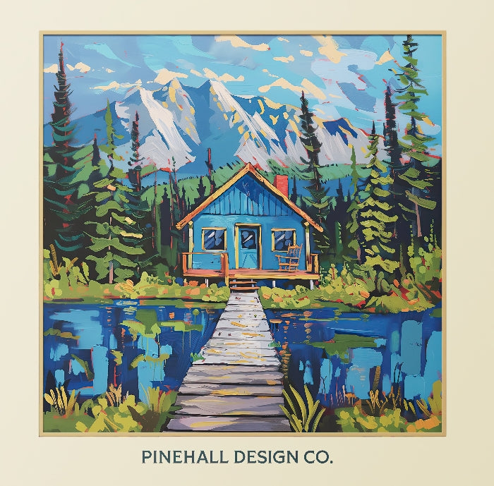 Serene Canadian Mountain Lake Cabin | Vintage Style Art Print | Instant Download Printable