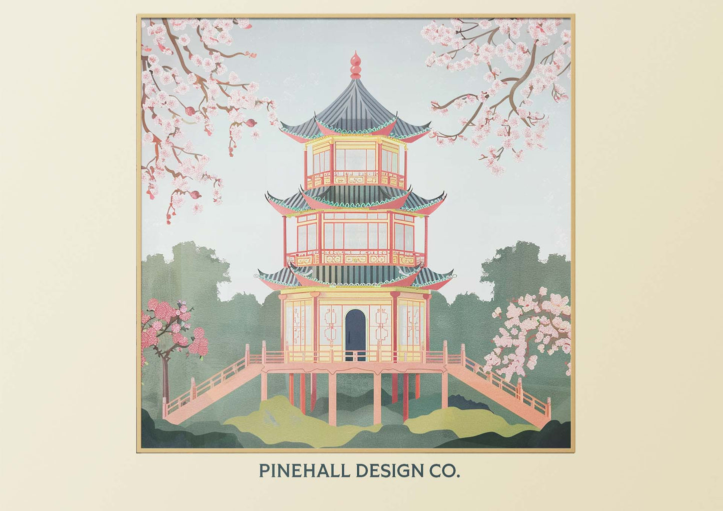 Asian Spring Garden Pagoda Digital Prints Bundle | Vintage Art Deco Inspired | Set of 4 | PRINTABLE DOWNLOAD