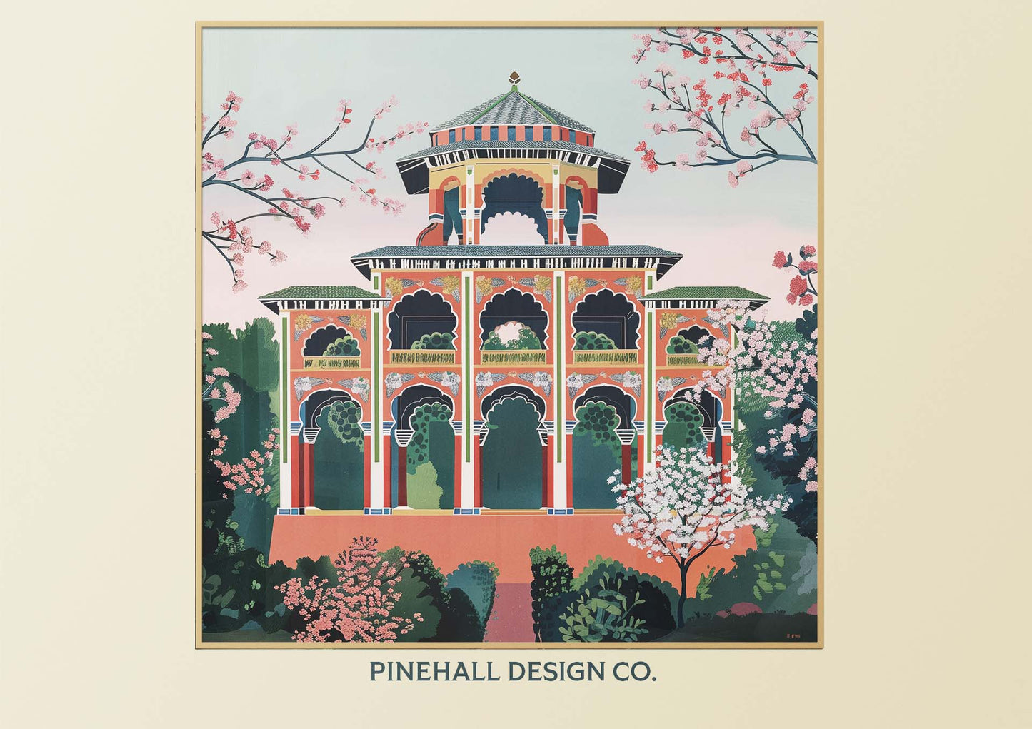 Asian Spring Garden Pagoda Digital Prints Bundle | Vintage Art Deco Inspired | Set of 4 | PRINTABLE DOWNLOAD