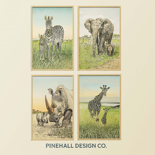 African Wildlife Animals | Mom and Baby Illustration Portraits | Gorilla Cheetah Hippo Lion | Printable Download x4