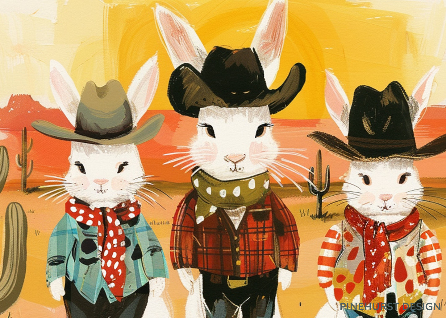 Cowboy and Cowgirl Bunnies Illustration | Set of 2 | Printable Download