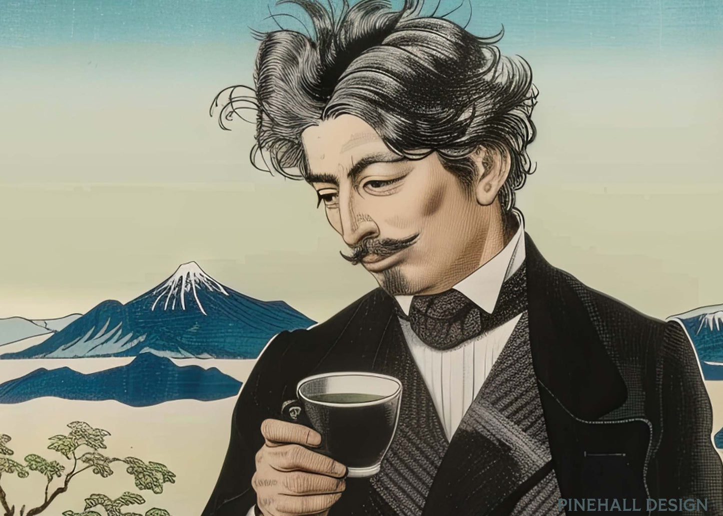 Japanese Gentleman Coffee Portrait, Vintage-Inspired 19th century painting | Instant Printable Download