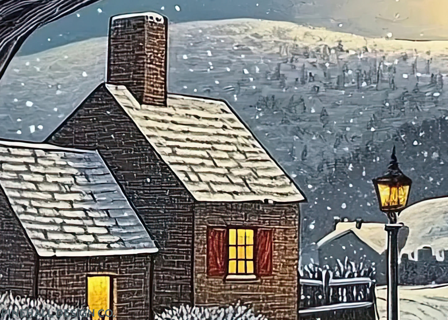 Relaxing Winter Village Evening Illustration | Vintage Style Art Print | Instant Download Printable