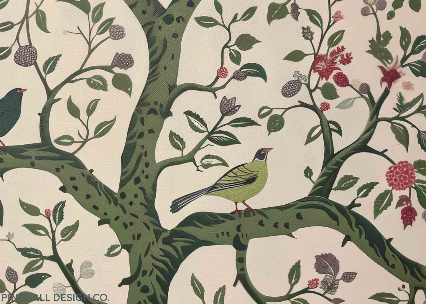 English Garden Bird and Botanical Pattern | Vintage-Inspired Textile Museum Art | Instant Download