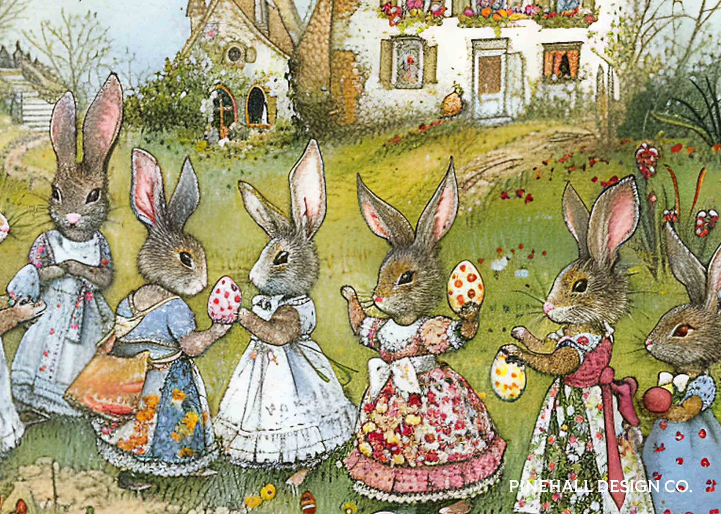 Bunnies on an Easter Egg Hunt | Vintage-Inspired Children's Illustration | Instant Download