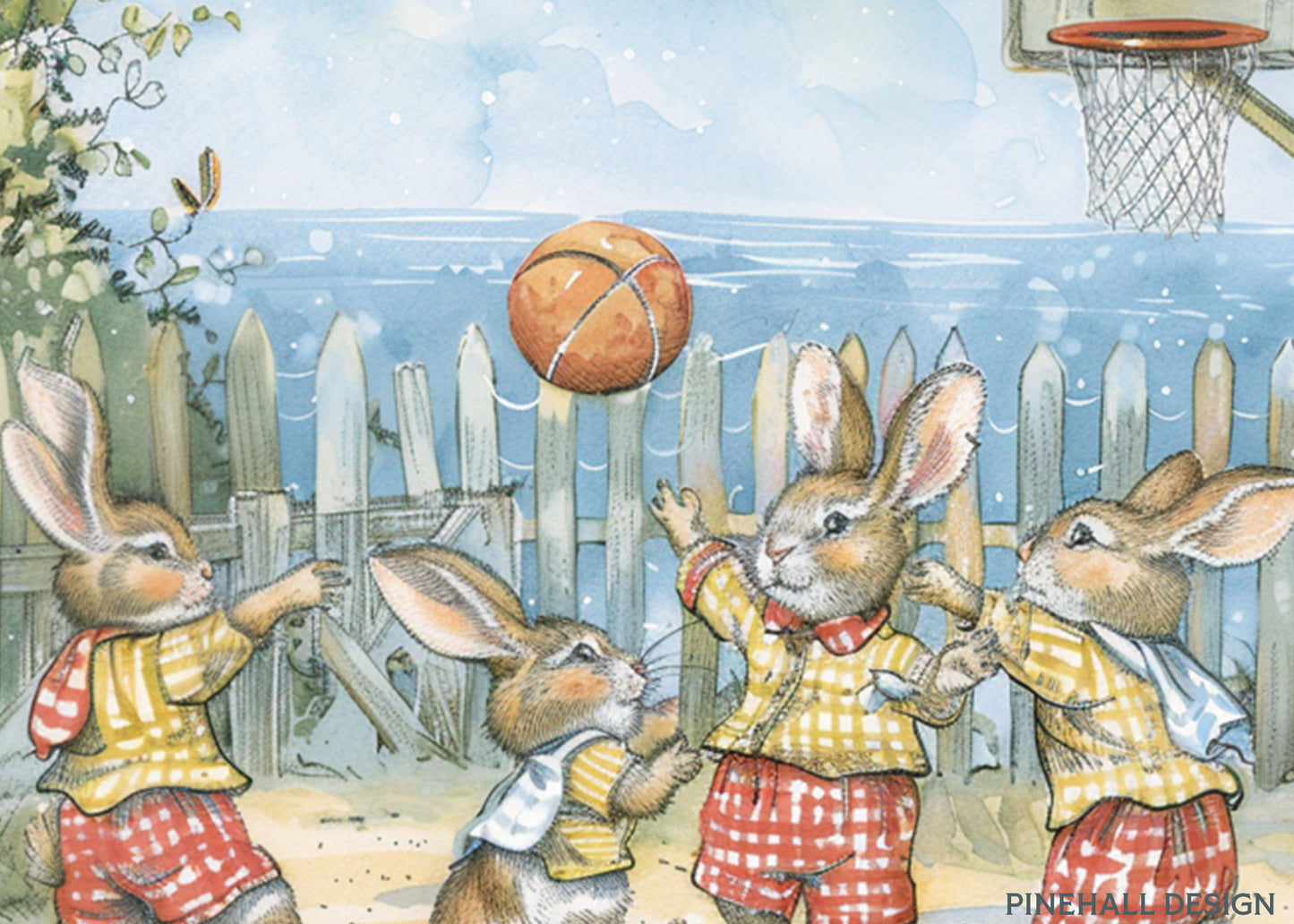 Bunnies Basketball Game | Vintage Children's Illustration | Instant Digital Download