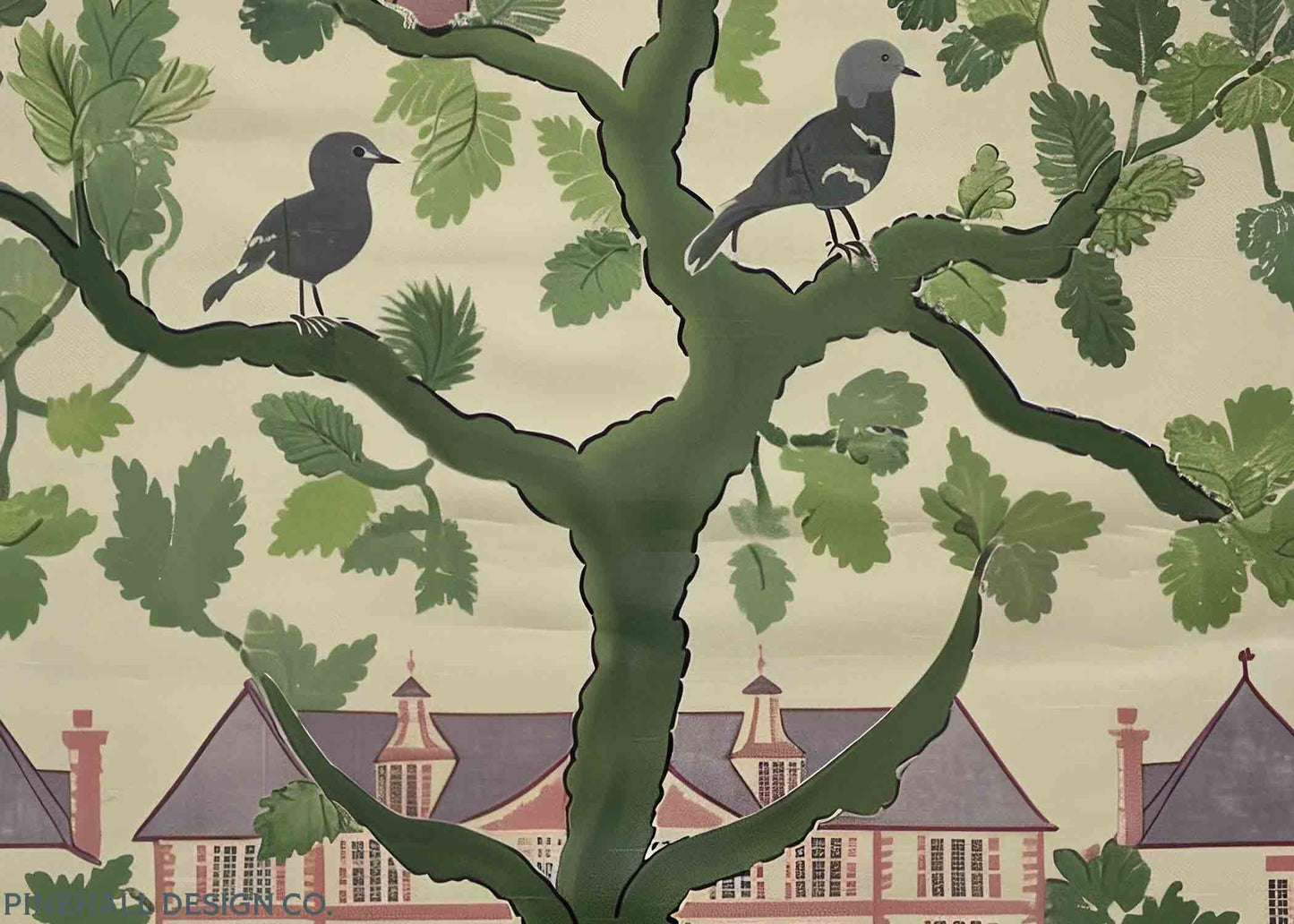 English Manor House Garden Bird and Botanical Pattern | Vintage-Inspired Textile Museum Art | Instant Download