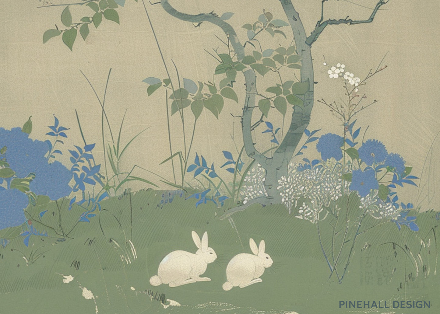 Rabbits Bunnies Vintage-Inspired |Nature Still Life Minimalist Woodblock | Set of 4, PRINTABLE DOWNLOAD