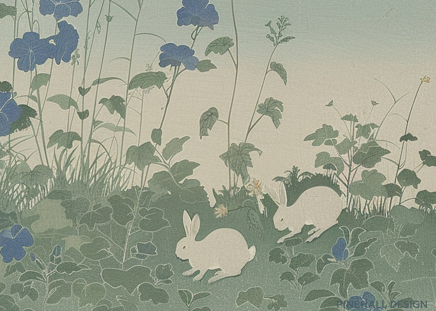 Rabbits Bunnies Vintage-Inspired |Nature Still Life Minimalist Woodblock | Set of 4, PRINTABLE DOWNLOAD
