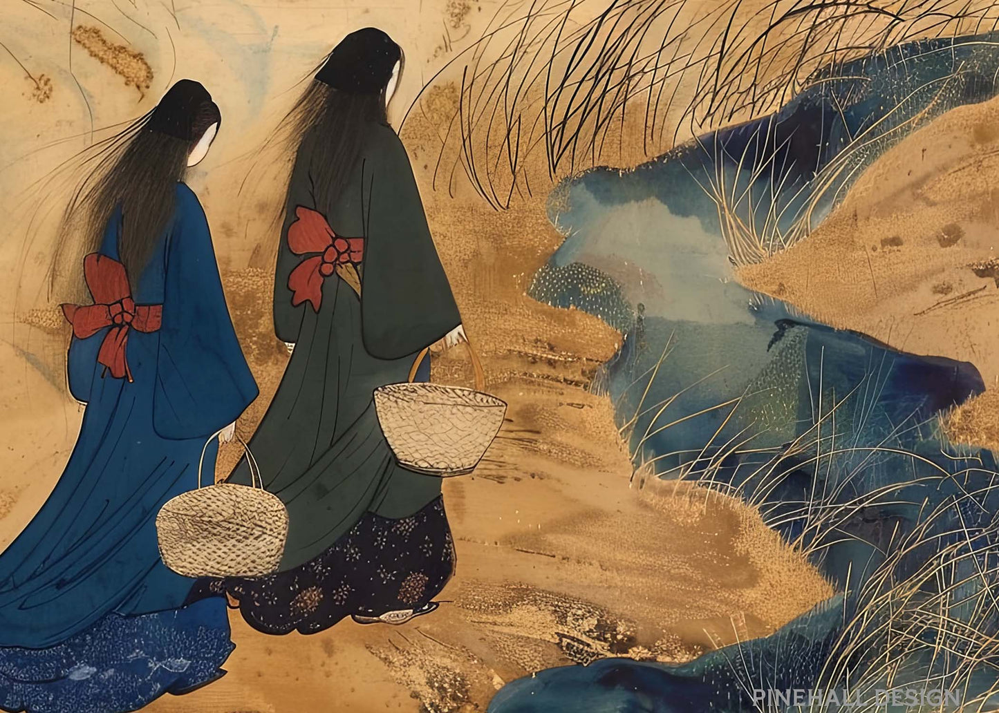 Sisters Edo Japan Walking to the Kimono Market l Vintage-Inspired Rich Illustration | Set of 4 | PRINTABLE DOWNLOAD