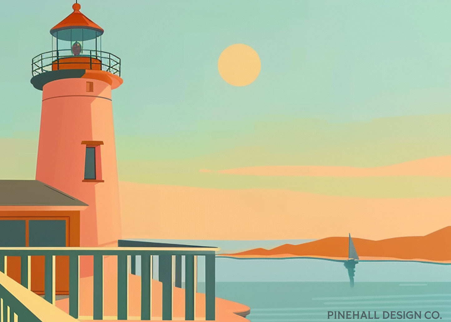 Art Deco Lighthouse Coastal Beach Prints | Vintage-Style Print for Home Décor | Instant Digital Download x4