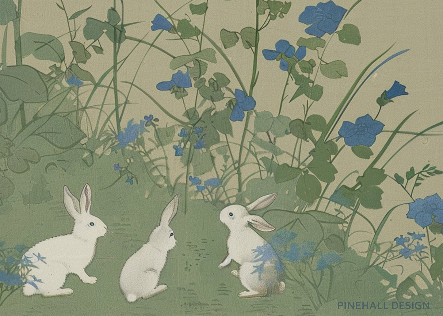 Rabbits Bunnies Vintage-Inspired |Nature Still Life Minimalist Woodblock | Set of 4, PRINTABLE DOWNLOAD