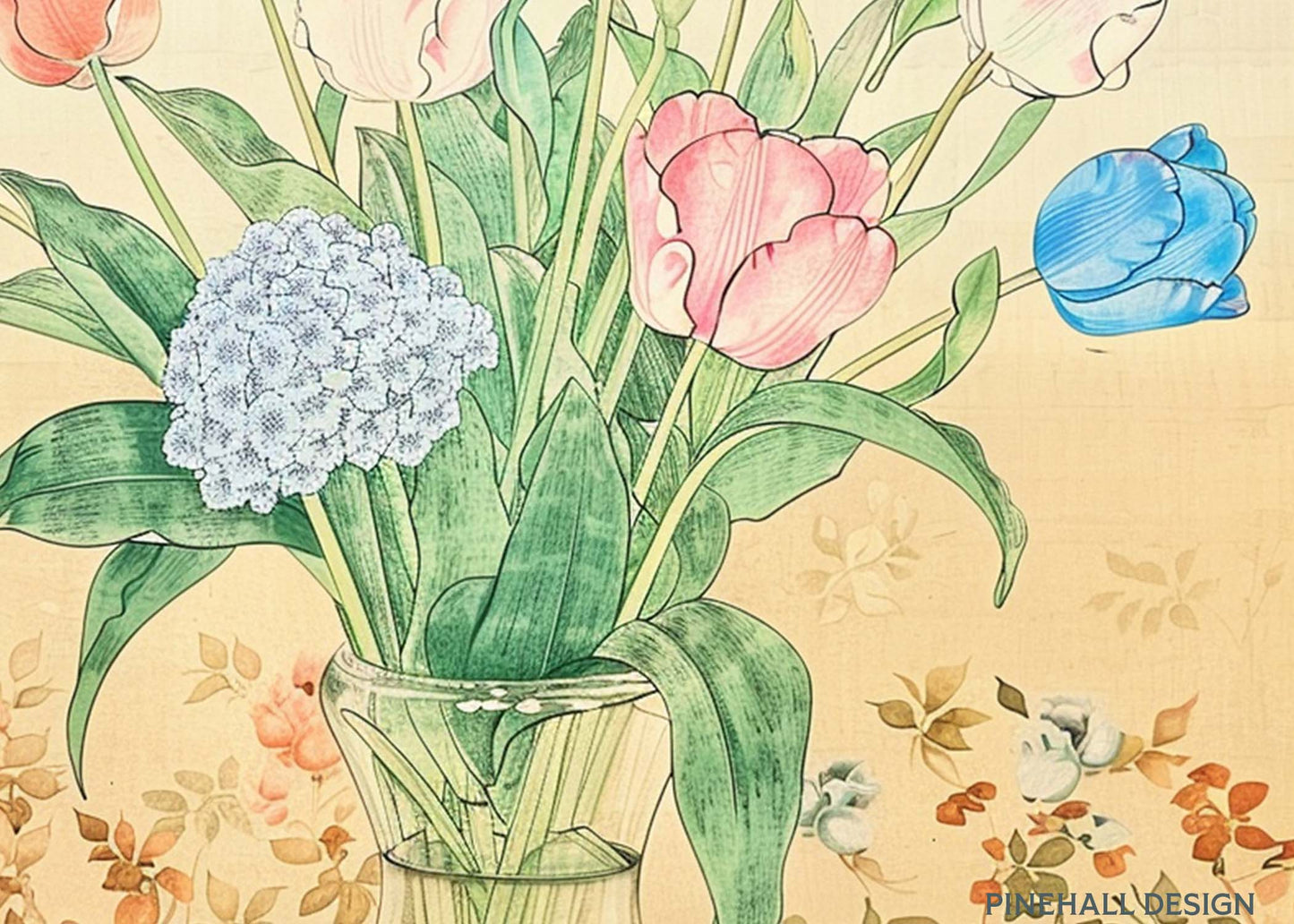 Still Life Flowers | Hydrangeas, Phlox & Tulips | Asian Vintage-Inspired, set of 6 | PRINTABLE DOWNLOAD