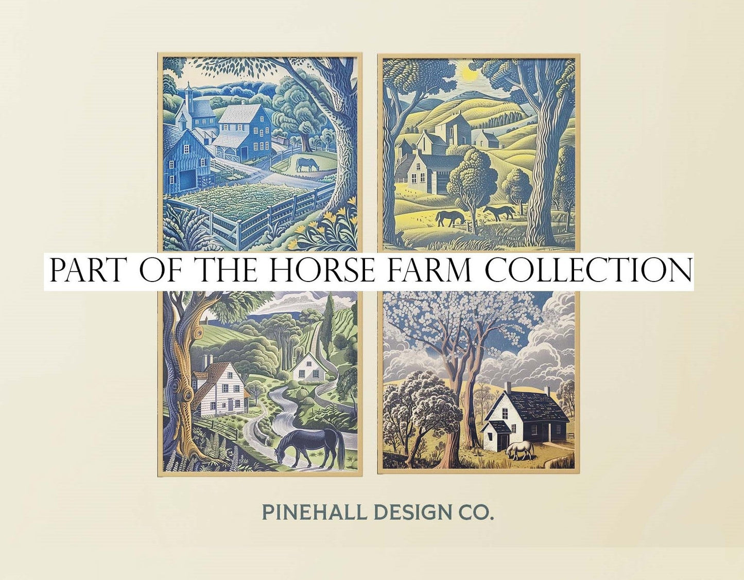 Pastoral Horse Farm Print Variation #2 | Vintage Style Art Print | Instant Download Printable