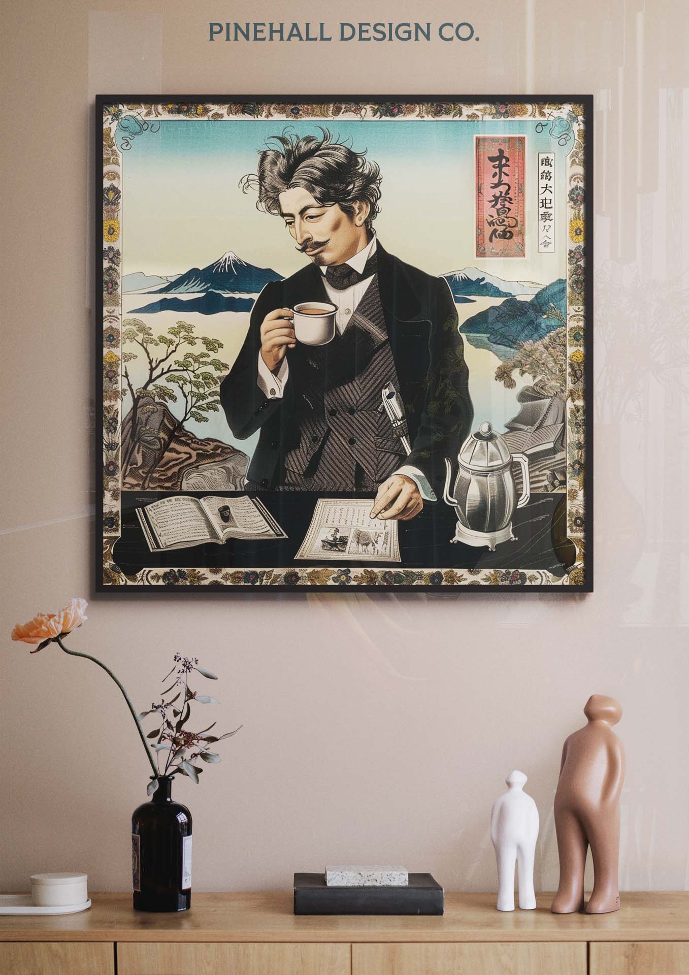 Japanese Gentleman Coffee Portrait, Vintage-Inspired 19th century painting | Instant Printable Download