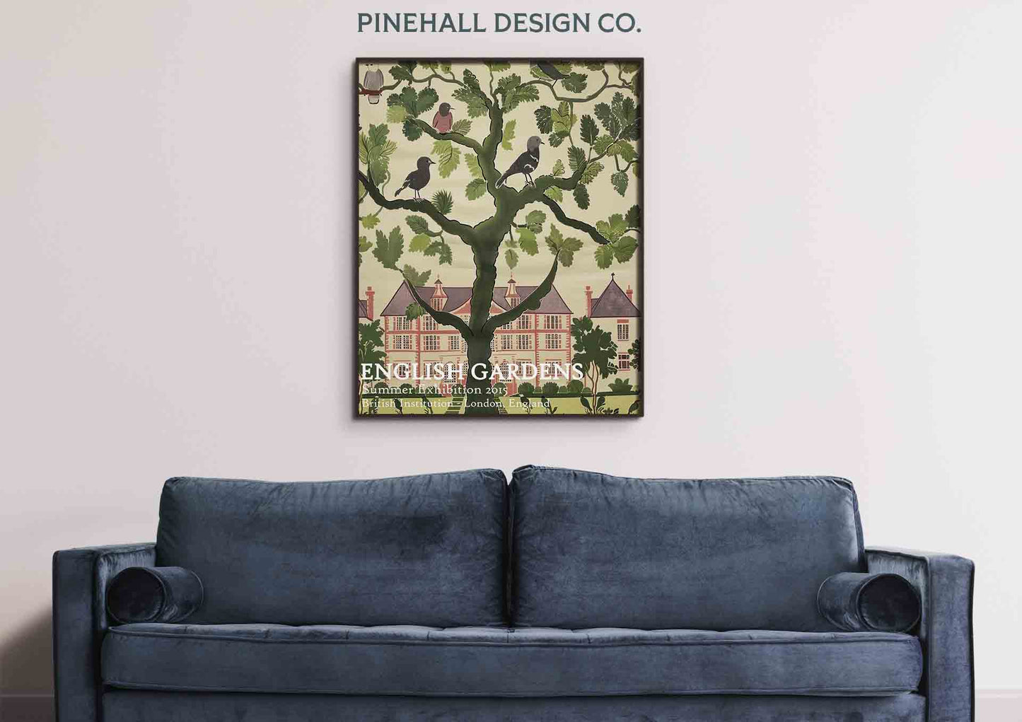 English Manor House Garden Bird and Botanical Pattern | Vintage-Inspired Textile Museum Art | Instant Download