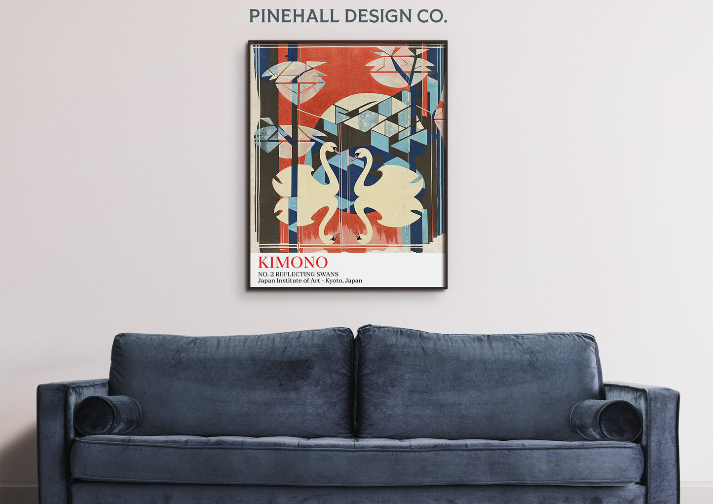 Japanese Swans Kimono Mid-Century Modern  Textile | Vintage-Inspired Abstract Art Museum Instant Download