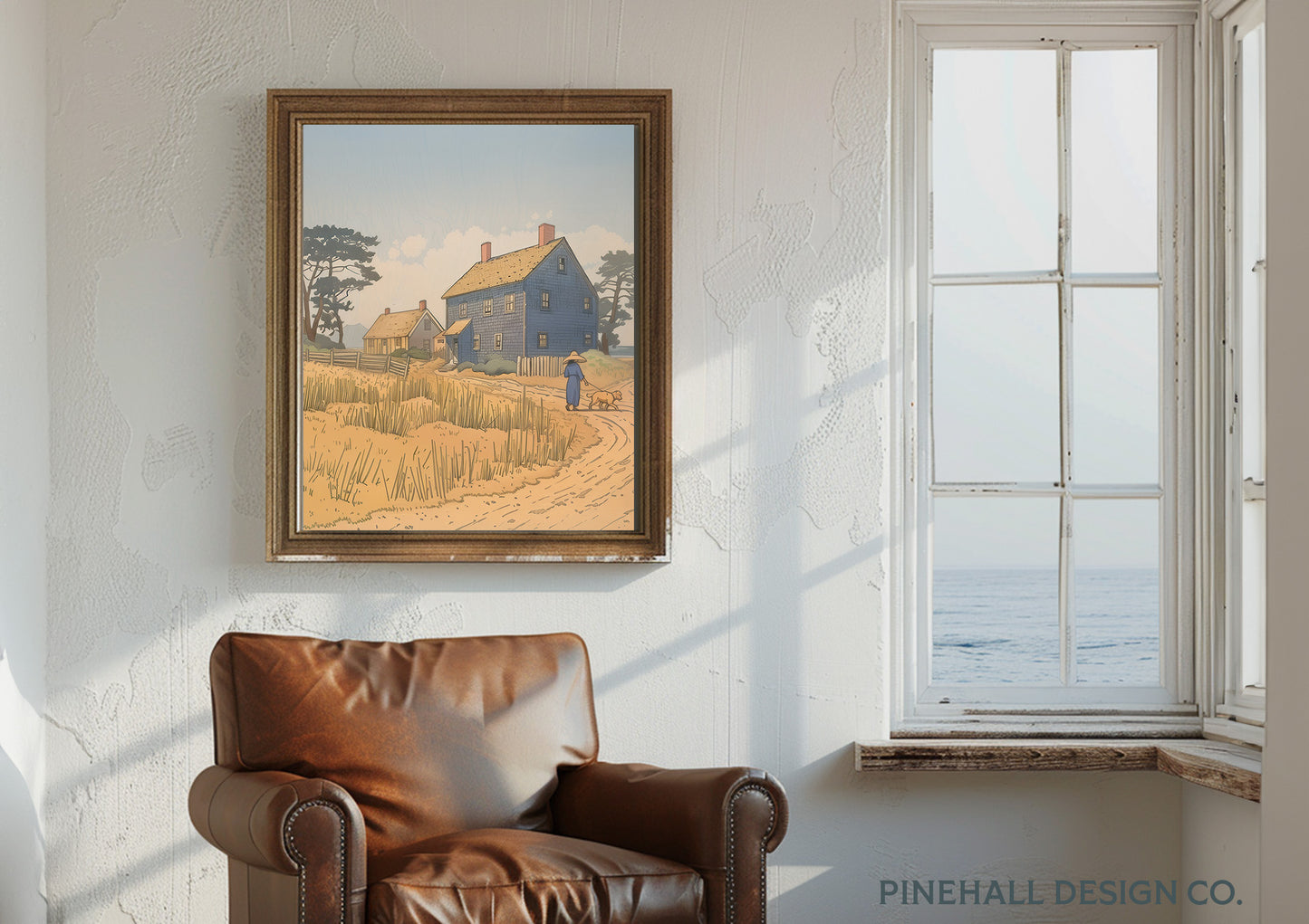 Relaxing Beach House Dog Walk Illustration | Vintage Style Art Print | Instant Download Printable