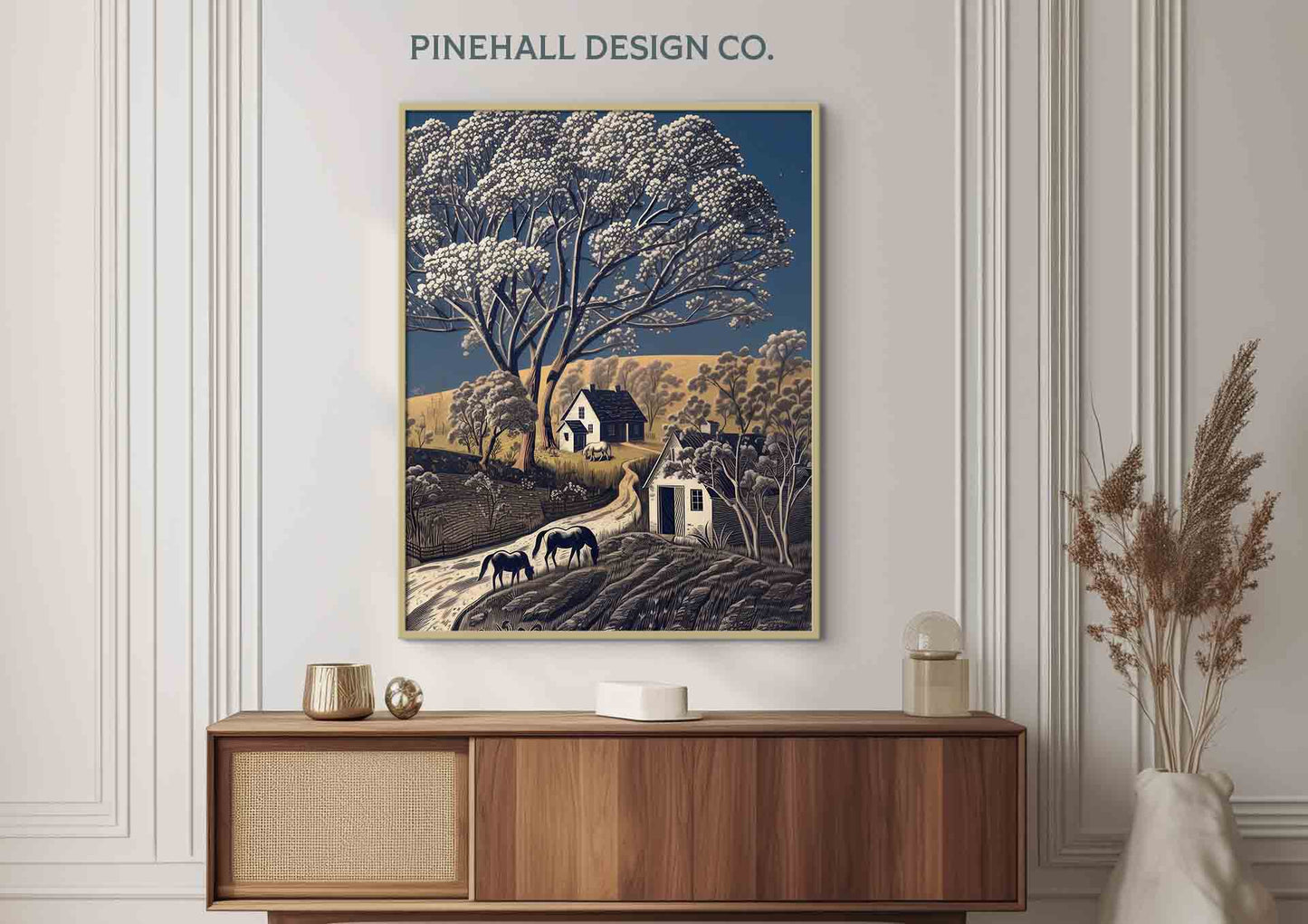 Pastoral Horse Farm Print | Vintage Style Art Print | Instant Download Printable