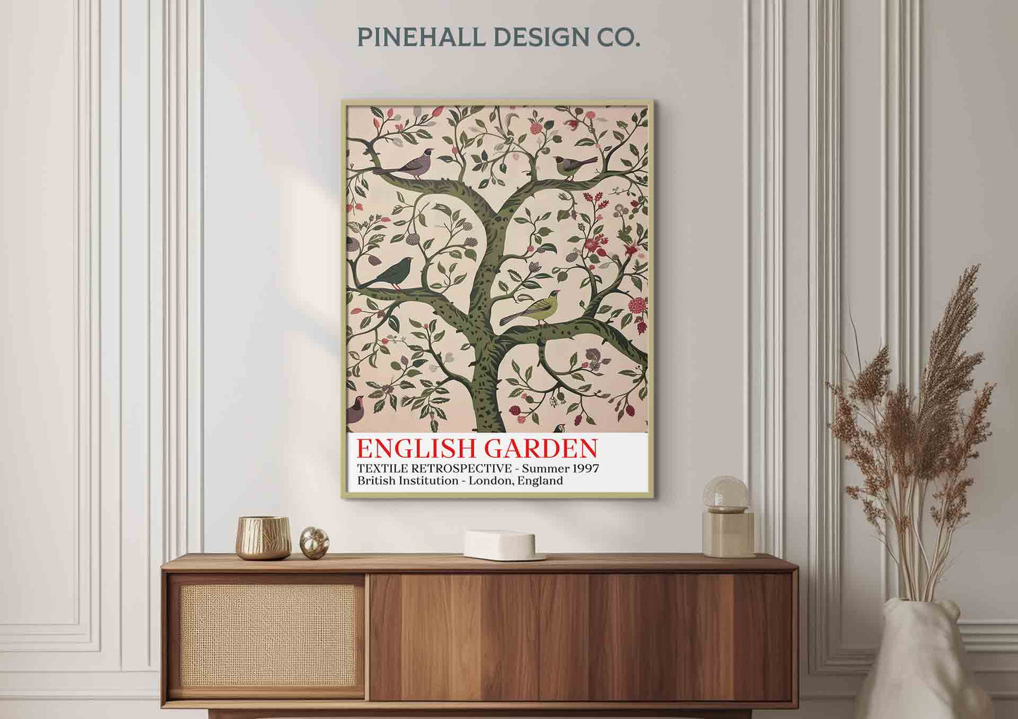 English Garden Bird and Botanical Pattern | Vintage-Inspired Textile Museum Art | Instant Download