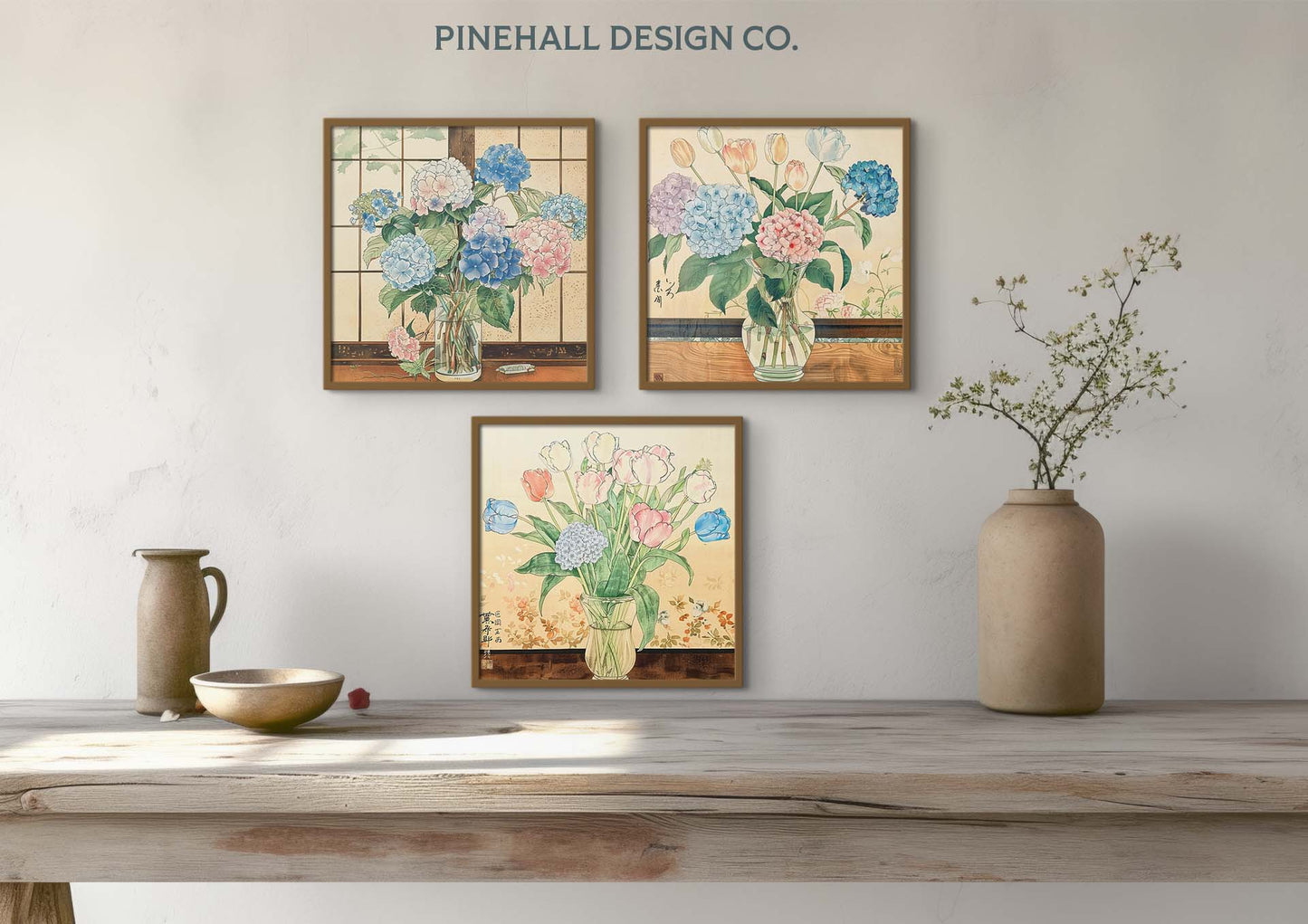 Still Life Flowers | Hydrangeas, Phlox & Tulips | Asian Vintage-Inspired, set of 6 | PRINTABLE DOWNLOAD