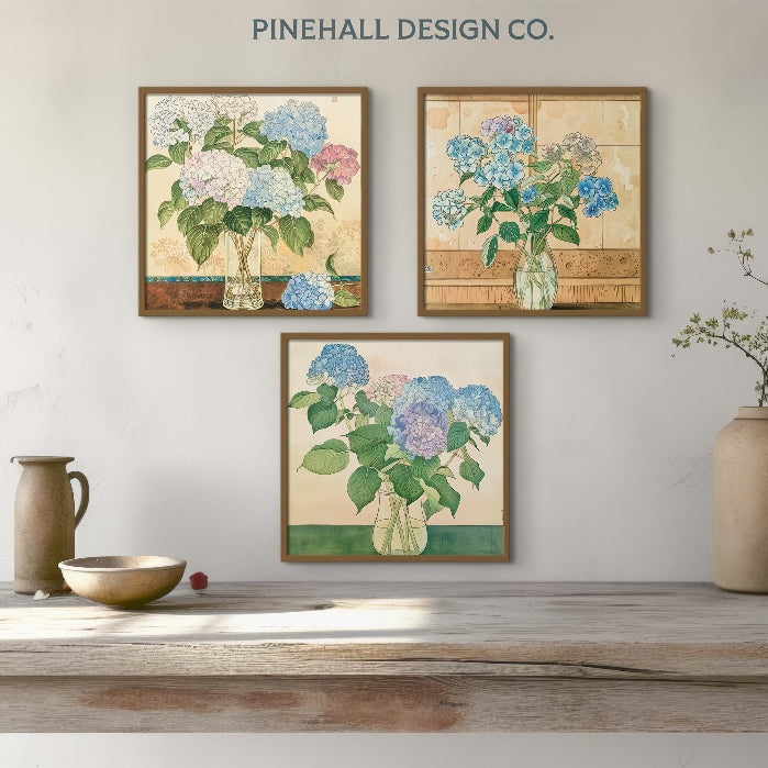 Still Life Flowers | Hydrangeas, Phlox & Tulips | Asian Vintage-Inspired, set of 6 | PRINTABLE DOWNLOAD