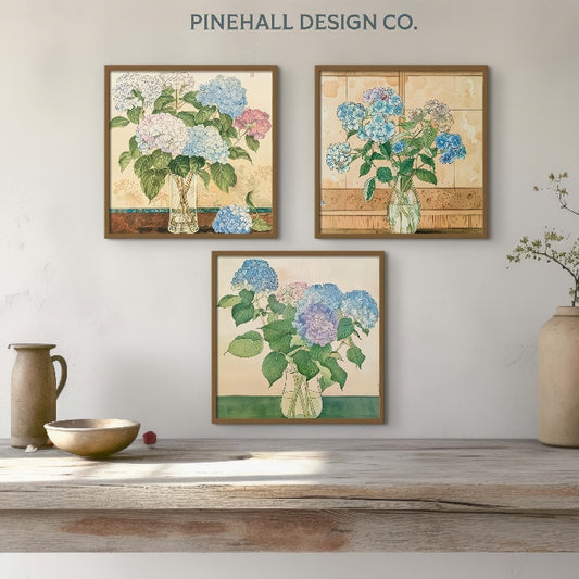 Still Life Flowers | Hydrangeas, Phlox & Tulips | Asian Vintage-Inspired, set of 6 | PRINTABLE DOWNLOAD