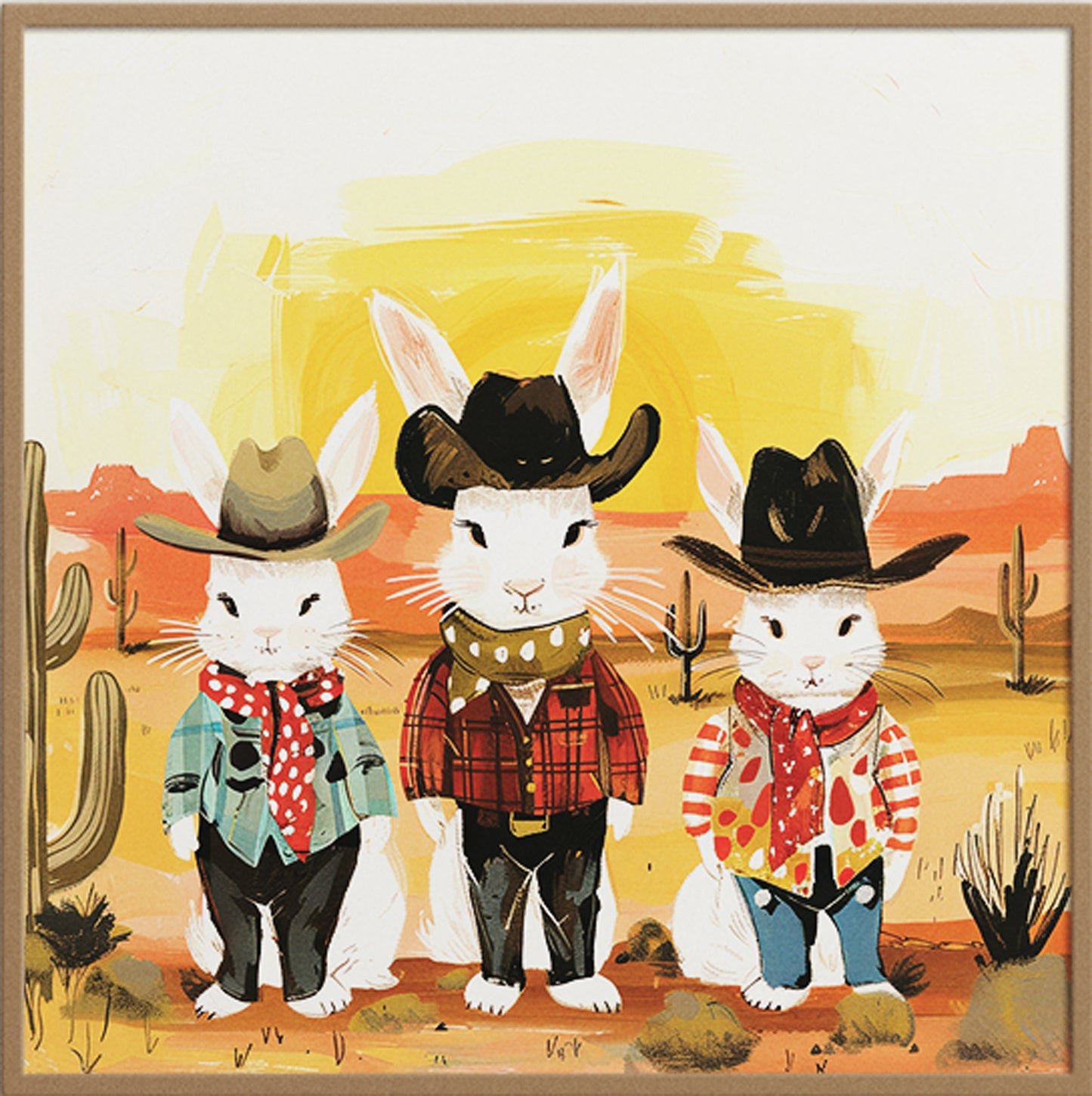 Cowboy and Cowgirl Bunnies Illustration | Set of 2 | Printable Download