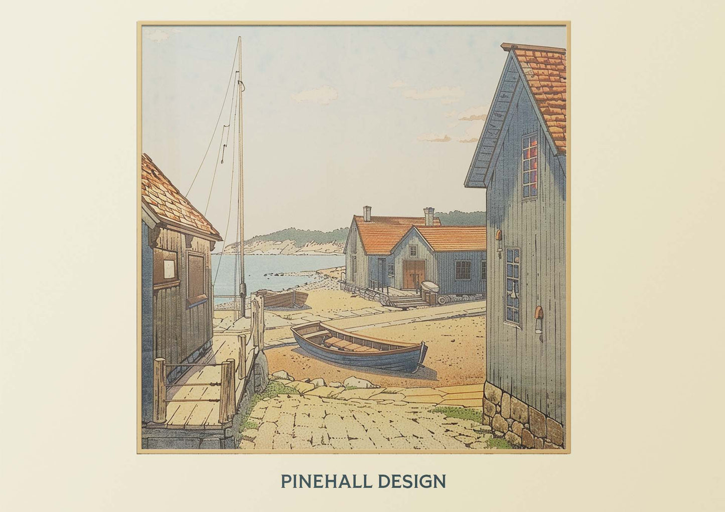 Coastal Village Illustration - Nautical Seaside Print | 4 images | Quaint Beach Houses | Serene Ocean Landscape | Instant Download