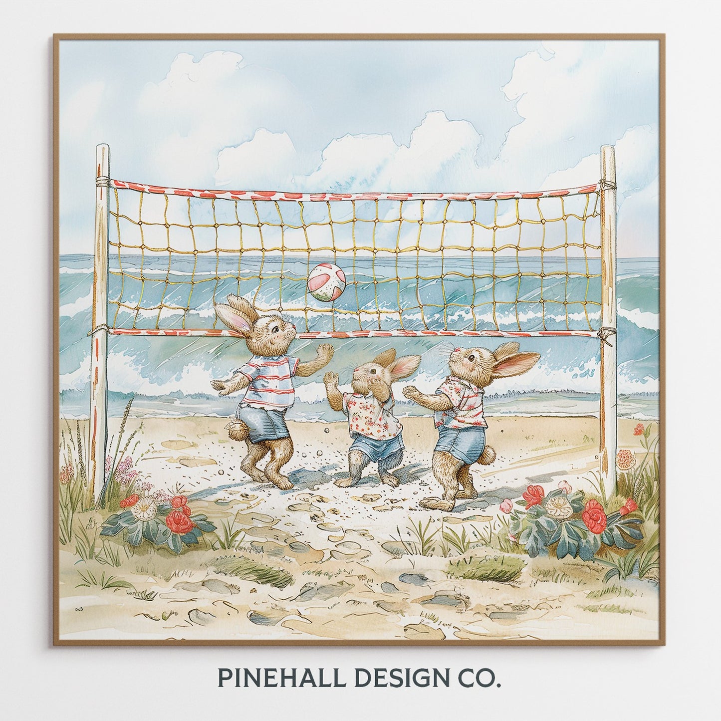 Bunnies Beach Volleyball Game | Vintage Children's Illustration | Instant Digital Download