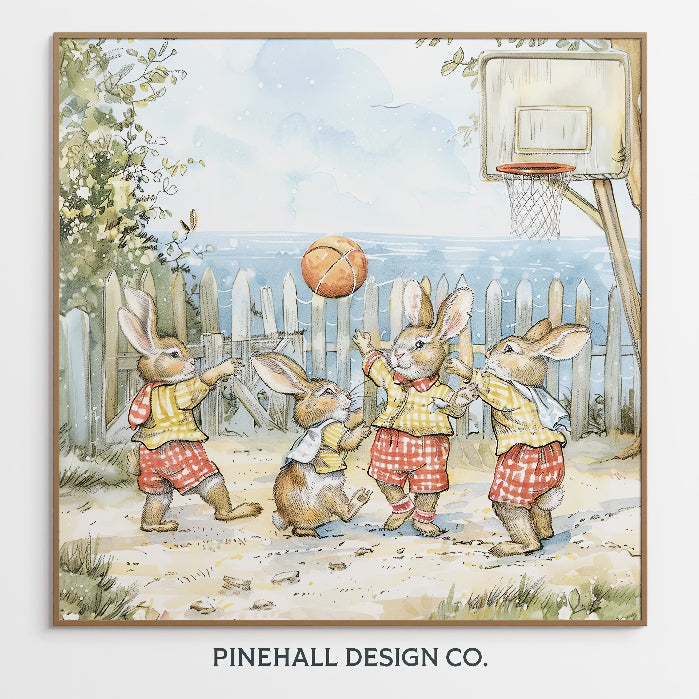 Bunnies Basketball Game | Vintage Children's Illustration | Instant Digital Download