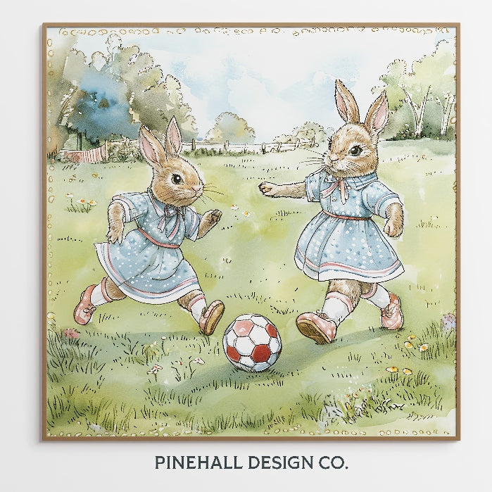 Bunnies Soccer Game | Vintage Children's Illustration | Instant Digital Download