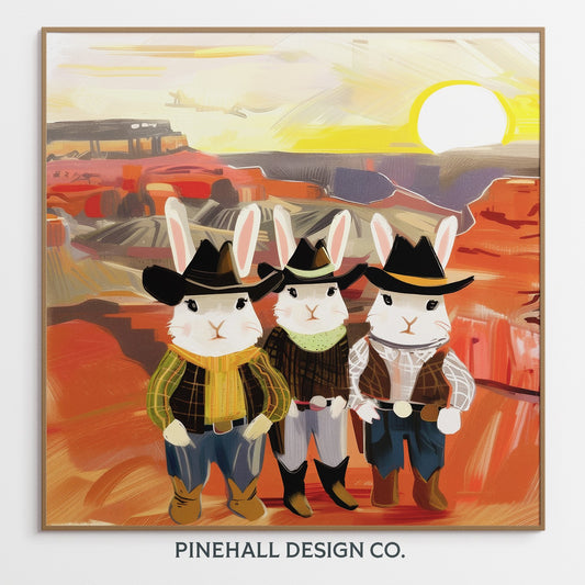 Bunnies in Cowgirl Outfits | Whimsical Digital Painting | Printable Download