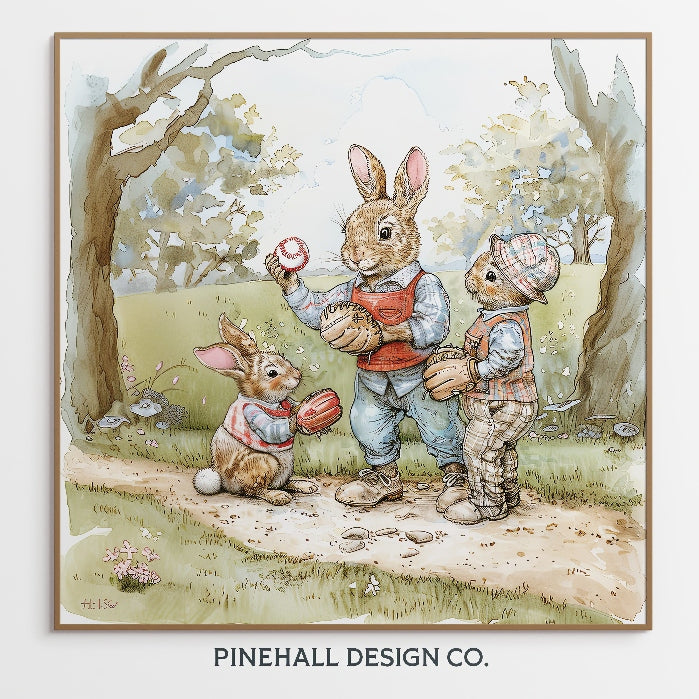 Bunnies Family Baseball Practice | Vintage Children's Illustration | Instant Digital Download