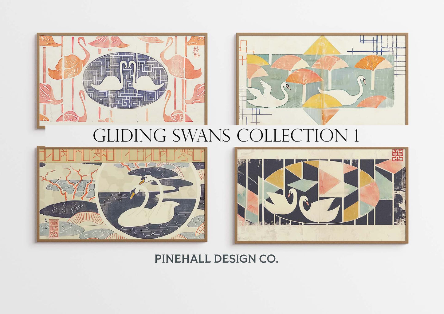 FRAME TV Art Gliding Kimono Swans - Collection 1 | Vintage-Inspired Spring, Abstract and Minimal art | Set of 4