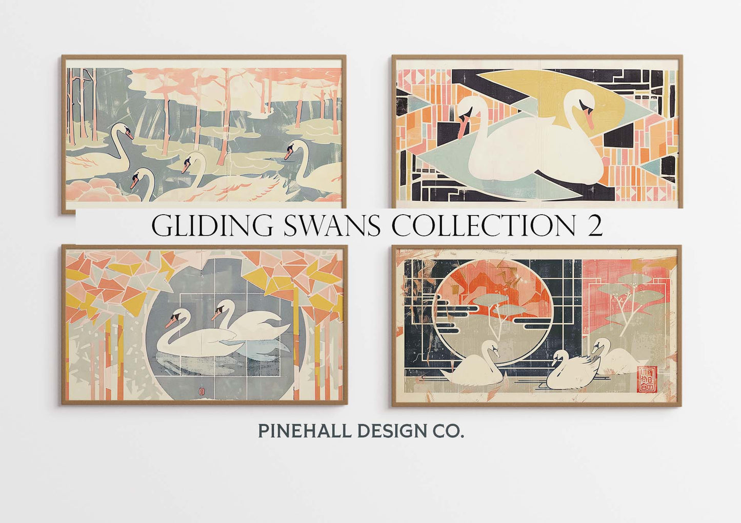 FRAME TV Art Gliding Kimono Swans - Collection 2 | Vintage-Inspired Spring, Abstract and Minimal art | Set of 4