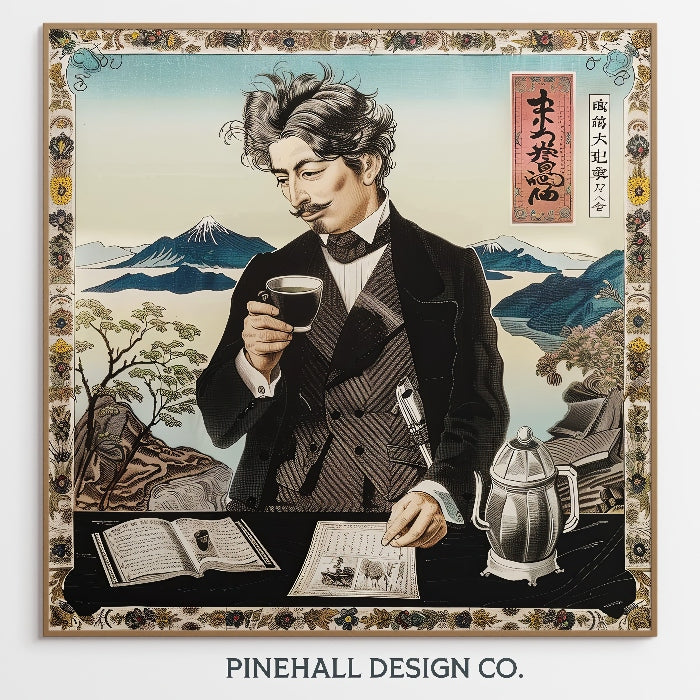 Japanese Gentleman Coffee Portrait, Vintage-Inspired 19th century painting | Instant Printable Download