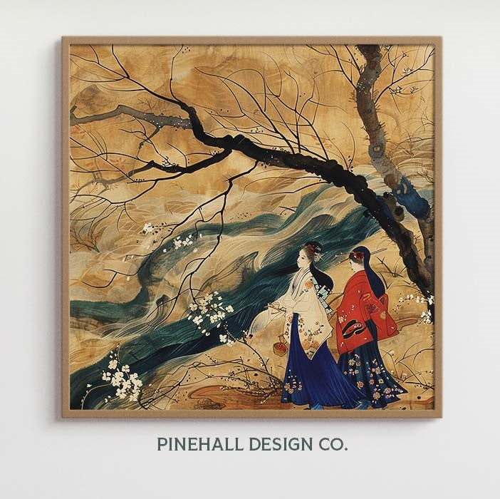Sisters Edo Japan Walking to the Kimono Market l Vintage-Inspired Rich Illustration | Set of 4 | PRINTABLE DOWNLOAD