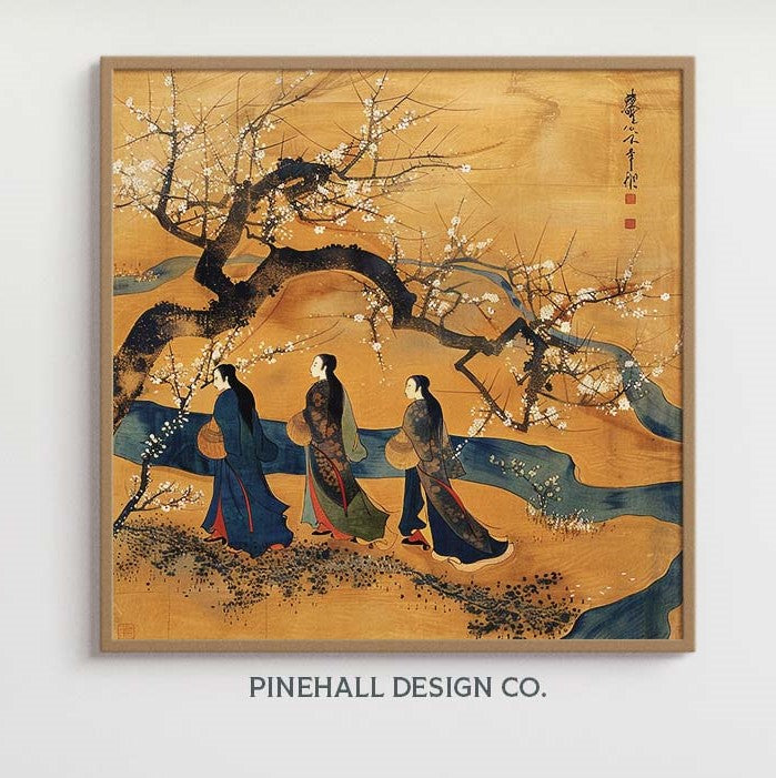 Sisters Edo Japan Walking to the Kimono Market l Vintage-Inspired Rich Illustration | Set of 4 | PRINTABLE DOWNLOAD