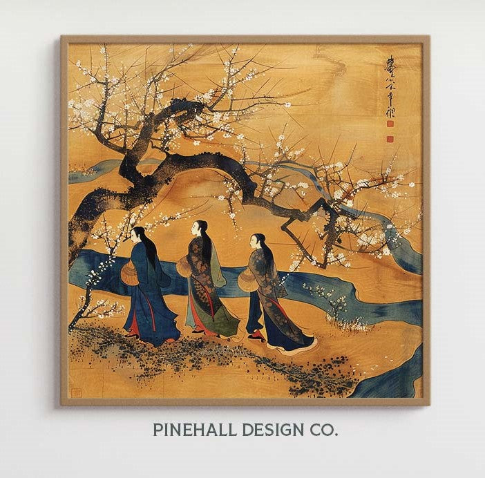 Sisters Edo Japan Walking to the Kimono Market l Vintage-Inspired Rich Illustration | Set of 4 | PRINTABLE DOWNLOAD
