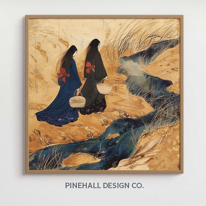 Sisters Edo Japan Walking to the Kimono Market l Vintage-Inspired Rich Illustration | Set of 4 | PRINTABLE DOWNLOAD