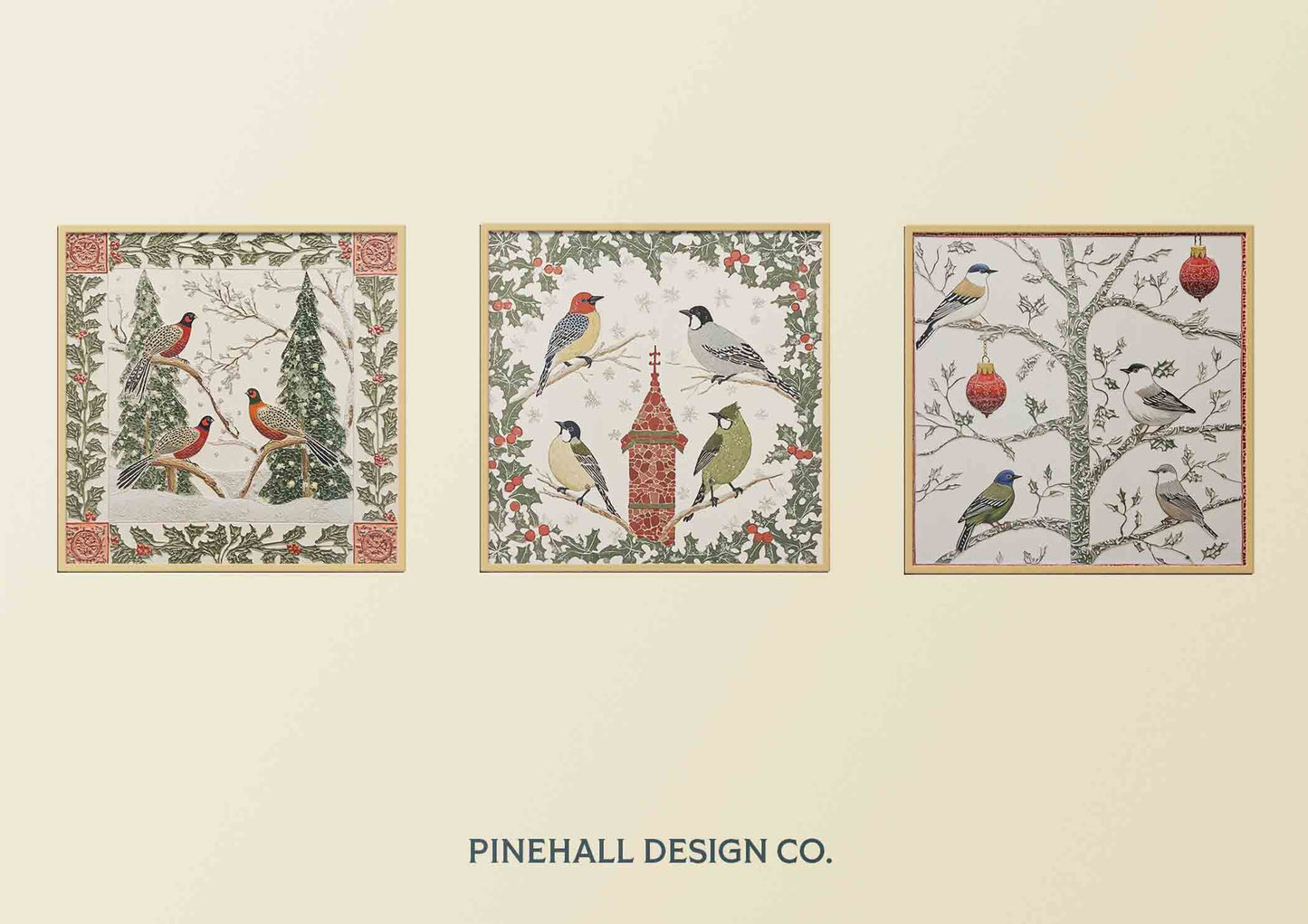 Vintage Style Winter Birds Tile Print | Charming Nature Inspired | Instant Download Digital Art