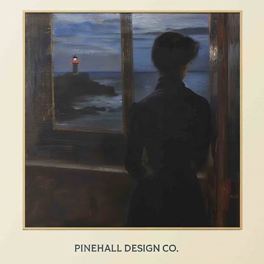 Lady and the Lighthouse at Dusk | Oil Portrait | Instant Downloadable Art